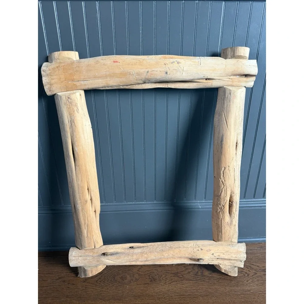 VTG Primitive Rustic Log Wood Picture Frame 24x29 Cabin Lodge Folk Art Handmade